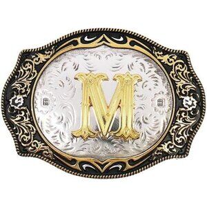 Western Belt Buckle Initial Letters ABCDMRJ to Z Cowboy Rodeo Small Gold Belt